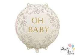 Фолиев балон Oh Baby – кръгъл, кремав с флорален принт