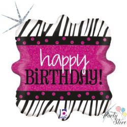 Фолиев балон Happy Birthday циклама - зебра 46 см