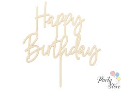 Дървен топер Happy Birthday, 16.5см