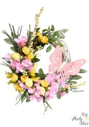  Великденски венец за врата с цветя, яйца и пеперуда – 35х35 см