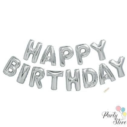 Фолиев балон Happy Birthday - Сребърен