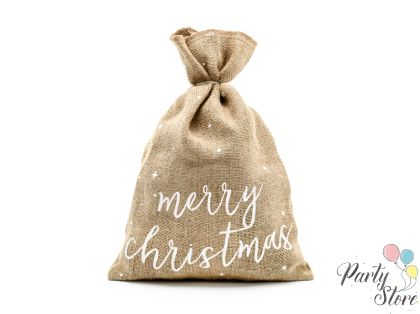 Чувал от юта Merry Christmas бял 30x42см