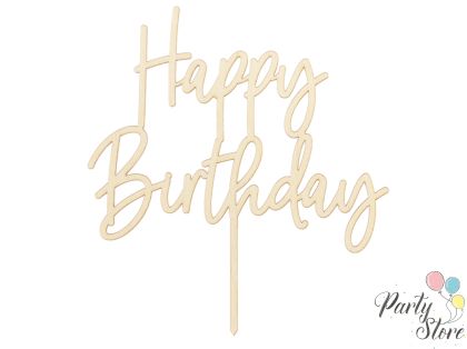 Дървен топер Happy Birthday, 16.5см