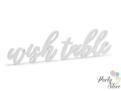 Дървен надпис Wish table, бял, 40x10см