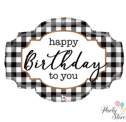 Балон „Happy Birthday каре-черно и бяло“ 32′