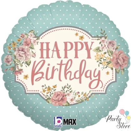 Фолиев балон „Vintage Birthday“, 18 инча (45 см),