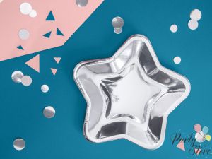 Хартиени чинийки Звезда, сребърни, 23см (1 пкт. / 6 бр.)