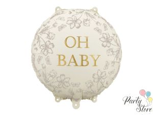 Фолиев балон Oh Baby – кръгъл, кремав с флорален принт