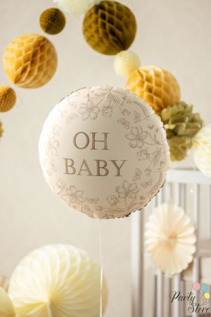 Фолиев балон Oh Baby – кръгъл, кремав с флорален принт