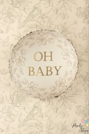 Фолиев балон Oh Baby – кръгъл, кремав с флорален принт