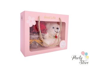 Плюшено мече с букет в кутия Teddy , 17х22х7.5см, Red