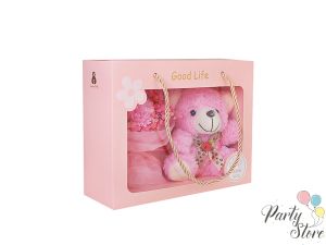 Плюшено мече с букет в кутия Teddy , 17х22х7.5см, Pink