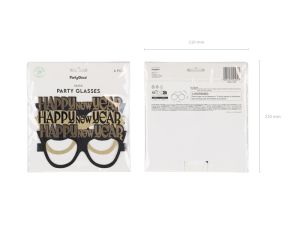 Очила Happy New Year (Честита Нова година), 17,5x8,5 см, черно-златисти (1 пкт. / 6 бр.)