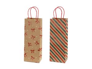 Подаръчни торбички Райета и панделки, 12,5x33,5x9 см, крафт хартия (1 пкт. / 6 бр.)