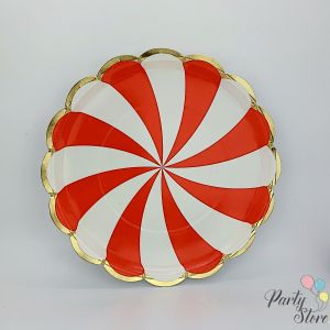 Xартиена чиния червен бонбон 9" (1 пкт. / 8 бр.)