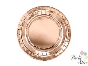Кръгли хартиени чинии - розово злато, 18 см (1 брой / 6 броя)