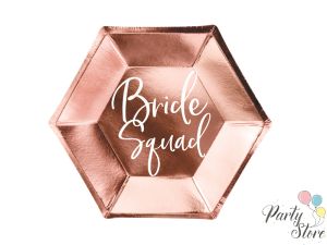 Хартиени чинии - розово злато Bride squad, 23 см (1 пакет / 6 броя) 