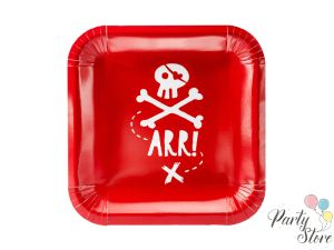 Чинии Pirates Party червени 20x20cm (1 пкт. / 6 бр.)