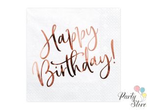 Салфетки Happy Birthday, бели, 33x33см (1 пкт. / 20 бр.)