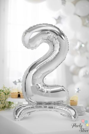 Фолиев балон стоящ цифра ''2'' 70см сребрист