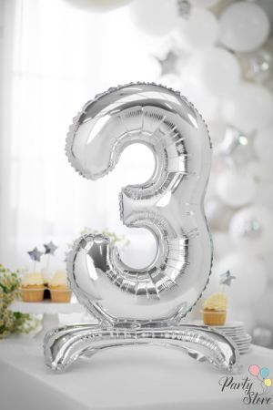 Фолиев балон стоящ цифра ''3'' 70см сребрист