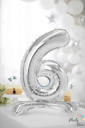Фолиев балон стоящ цифра ''6'' 70см сребрист