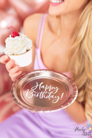 Xартиена чиния Happy birthday розово злато 18см  (1 пкт. / 6 бр.)