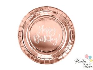 Xартиена чиния Happy birthday розово злато 18см  (1 пкт. / 6 бр.)