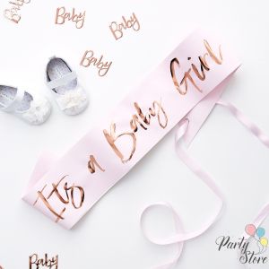 Лента Baby Girl Baby Shower розов 10х75см