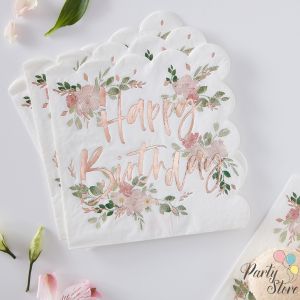 Салфетки Честит рожден ден  цветя 16,5x16,5см (1 пкт. / 16 бр.)