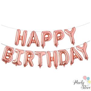 Фолиев балон Happy Birthday розово злато 