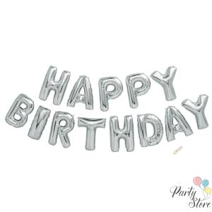 Фолиев балон Happy Birthday - Сребърен