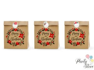 Подаръчни торбички Merry Little Christmas крафт 25x11x27cm (1 пкт. / 3 бр.)