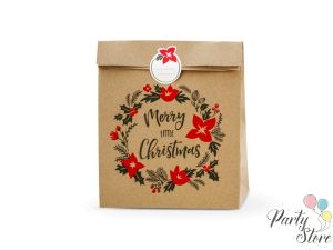 Подаръчни торбички Merry Little Christmas крафт 25x11x27cm (1 пкт. / 3 бр.)