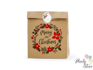 Подаръчни торбички Merry Little Christmas крафт 25x11x27cm (1 пкт. / 3 бр.)