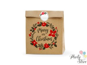 Подаръчни торбички Merry Little Christmas крафт 25x11x27cm (1 пкт. / 3 бр.)