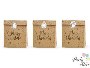 Подаръчни торбички Merry Christmas крафт 25x11x27cm (1 пкт. / 3 бр.)