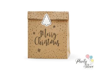Подаръчни торбички Merry Christmas крафт 25x11x27cm (1 пкт. / 3 бр.)