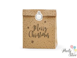 Подаръчни торбички Merry Christmas крафт 25x11x27cm (1 пкт. / 3 бр.)