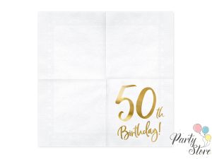 Салфетки 50th Birthday бели 33x33cm (1 пкт. / 20 бр.)