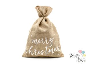 Чувал от юта Merry Christmas бял 30x42см