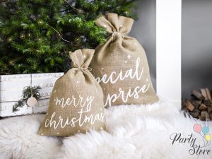 Чувал от юта Merry Christmas бял 30x42см