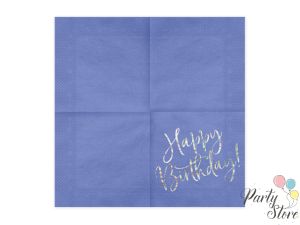 Салфетки Happy Birthday тъмносини 33x33cm (1 пкт. / 20 бр.)
