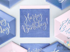 Салфетки Happy Birthday тъмносини 33x33cm (1 пкт. / 20 бр.)