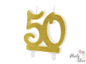 Свещ за рожден ден Номер 50 златисто 7.5см