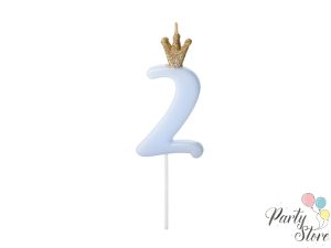 Свещ за рожден ден Номер 2, светло синя, 9.5см