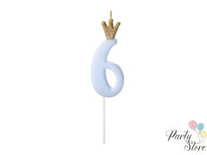 Свещ за рожден ден Номер 6 светло синя 9.5см