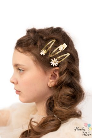 Щипки за коса Daisy, 5x1,5-2 см, златни (1 пкт. / 3 бр.)