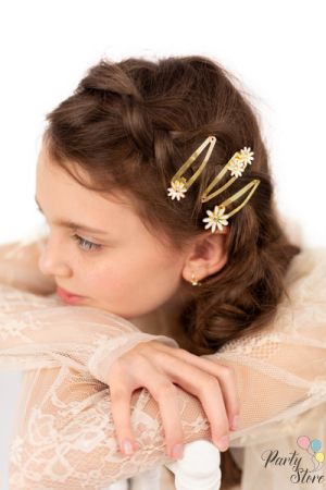 Щипки за коса Daisy, 5x1,5-2 см, златни (1 пкт. / 3 бр.)