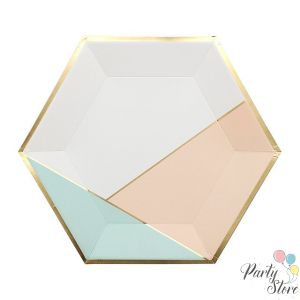 Xартиена чиния пудра и мента мрамор 10" (1 пакет / 8 бр.) | PartyStore.bg